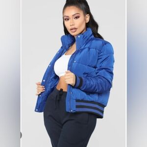 NWT Fashion Nova puffer Jacket royal blue 2x
